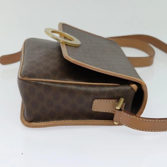 CELINE Macadam Canvas Circle Shoulder Bag PVC Leather Brown Gold - Picture 4 of 16